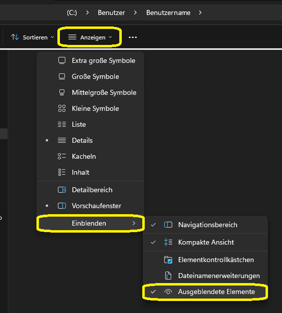 Explorer-Pfad zu AppData